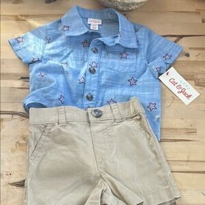 Cat & Jack Blue Star Shirt and Tan Shorts Set